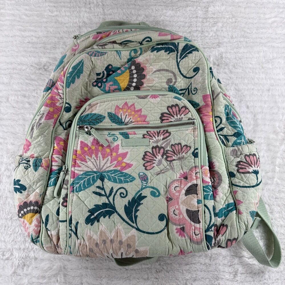 Vera Bradley Campus Laptop Large Backpack Retired Bag Mint Floral Handbag Padded